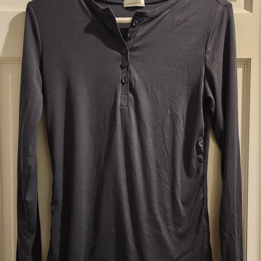 Ekouaer Women's Long Sleeve Henley Tee - Charcoal